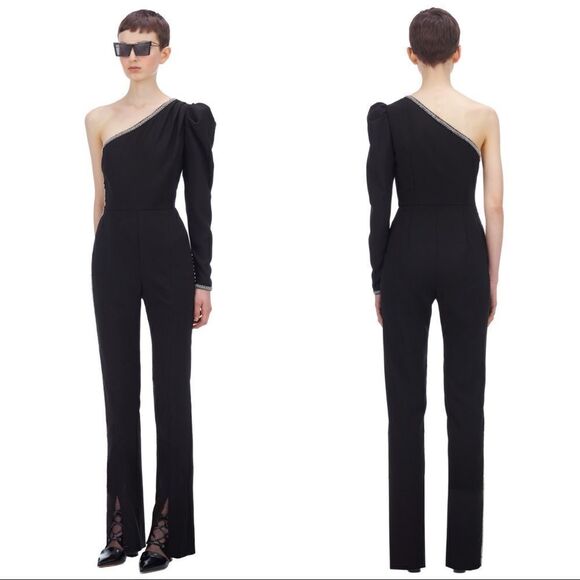 Self-Portrait One shoulder crepe Jumpsuit in black size US6 - Picture 3 of 13